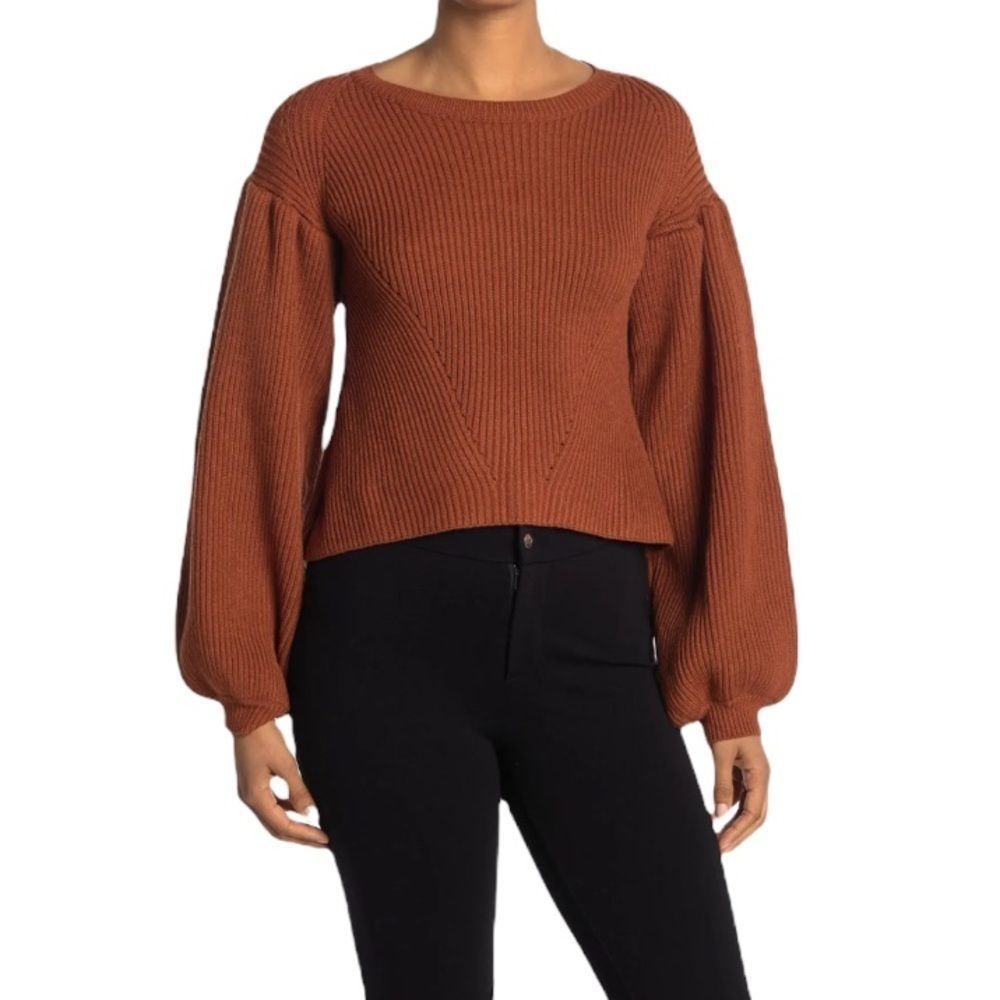MAISIE Peter Bishop Sleeve Crewneck Knit Sweater in Rust Size S